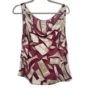 Nic+Zoe Burgundy Shadow Blocks Print‎ Shell Cowl Neck Sleeveless Career Feminine